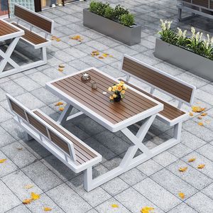 Outdoor Picnic <b>Table</b> Set With Benches Weather Resistant For Parks And Courtyards - Product Image 4