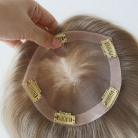 Topper capillaire blond cendré en cheveux humains naturels de 16 pouces, grande base mono 6x6, sans frange, pour femmes souffrant de perte de cheveux