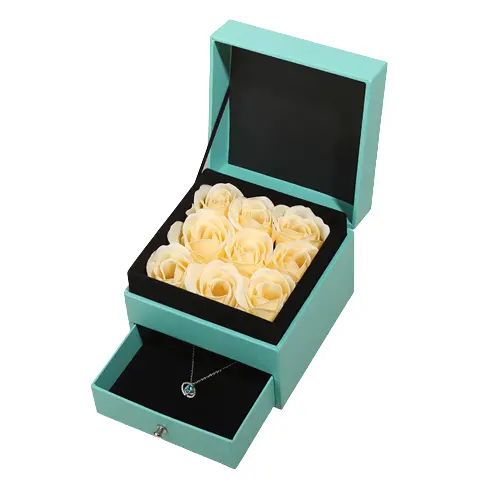 Moda çiçek mücevher kutusu popüler yeşil mücevher kutusu sevgililer doğum günü hediyesi özel ebedi çiçek kutuları kızlar için