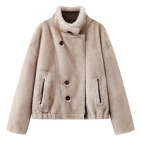 Veste Courte Zeyu en Faux Daim et Peau de Mouton Réversible à Col Montant et Fermeture Éclair Asymétrique, Manteau d'Hiver Style Motard, Manteaux en Fausse Fourrure Écologique pour Femme, ODM