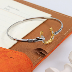 Gold Stainless Steel Fashion <b>Bracelet</b> Equestrian Horsebit U-Shape Charm with Lucky <b>Horseshoe</b> Bangle Jewelry - Product Image 3