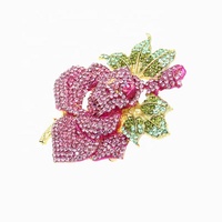 Pin Bros Bunga Mawar Berlian Imitasi Berlapis Emas