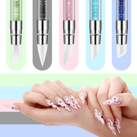 Pinceau à ongles en silicone double embout avec manche en acrylique orné de strass, pointe biseautée et pointue pour manucure gel