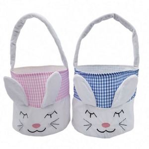 Panier de Pâques 2026 avec oreilles de lapin, paniers en peluche mignons, grand seau de Pâques à carreaux avec lapin - Product Image 5