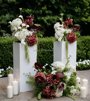 Boule de fleurs artificielles argentée pour centres de table de mariage, boule florale artificielle bordeaux, blanche et verte pour la décoration de tables de mariage, de fêtes et de banquets