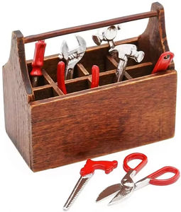 Vente chaude 8 outils + 1 boîte à outils maison de poupée jouet Miniature métal en bois décorations de maison de poupée accessoires de réparation Mini ensemble d'outils - Product Image 2