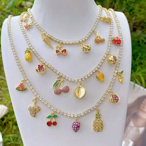 Lindo circo payaso elefante carrusel cereza esmalte encantos fruta colgante tenis CZ collar - Product Image 1