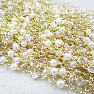 Vitiana — chaîne de cristal remplie d'or 24k, chaîne en laiton de haute qualité, avec pierres cz et perles de 2.5mm, 3.7x3.3mm - Product Image 3
