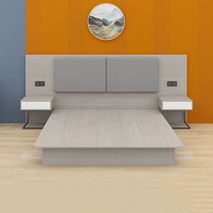 Economical Hotel Bed Frame With Wooden Base Upholstered <b>Headboard</b> & Nightstands For Commercial 3 Star Hotel Project Bedroom Sets - Product Image 4