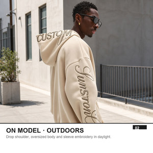 Sudadera con Capucha Oversize Unisex <span class=keywords><strong>de</strong></span> Punto con Bordado 3D <span class=keywords><strong>de</strong></span> Fuente Artística Personalizada, Anti-Pilling, para Invierno - Product Image 2