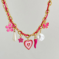 Nouveau collier pendentif cœur de lotus en corde nouée DIY, acier inoxydable plaqué or 18 carats, bijoux d'été