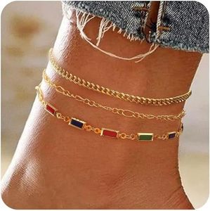 व्यक्तित्व फैशन सोने के टखने के कंगन रंगीन जिरकॉन स्तरित टखने वाली महिलाओं के लिए सोने के बीड पेटेलेंट - Product Image 3