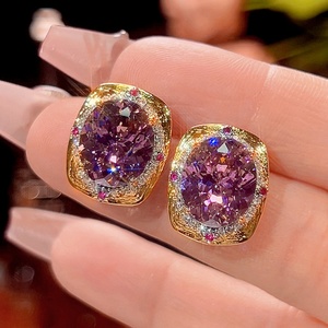 Fashion Eco-friendly Copper 15*20-10-12mm Purple Cubic Zirconia Gold Plated Premium Pendant <b>Earrings</b> <b>Set</b> Waterproof Jewelry <b>Set</b> - Product Image 4