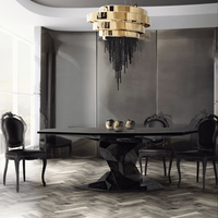 Table à manger à facettes de conception unique, fabriquée à la main, laque noire brillante, meubles personnalisés, tables à manger pour hôtels et villas