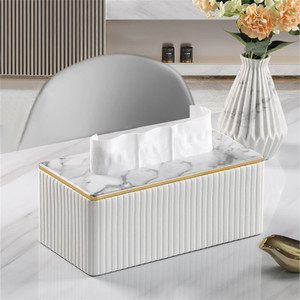 Nouvelle conception de boîte à mouchoirs carrée de luxe légère, distributeur de serviettes en cuir blanc pour hôtel, restaurant, maison, décoration - Product Image 2