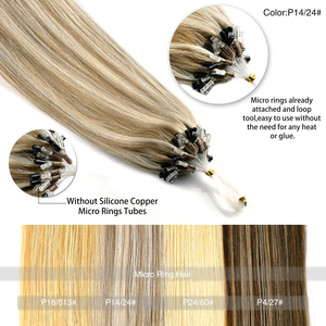 Extensions de cheveux à micro-anneaux à double trame, 100% cheveux humains Remy avec cuticules alignées, extensions de cheveux lisses à boucles 8D, multicolores - Product Image 3