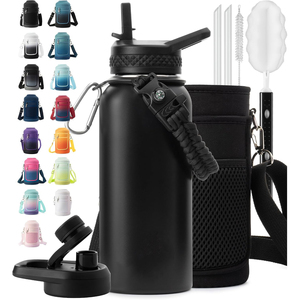 Custom LOGO and Color BPA-Free Insulated Stainless Steel Sport Water <b>Bottle</b> for Travel with 3 Lids and <b>Brush</b> - Product Image 1