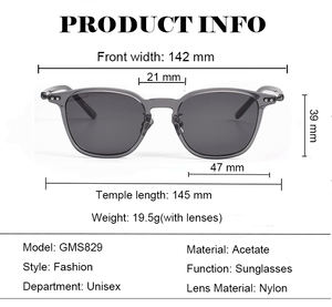نظارات شمسية على الطراز الياباني من GMS829 مصنوعة يدويًا من مادة الأسيتات والتيتانيوم الخالص بإطار خفيف وفاخر نظارات مربعة UV400 - Product Image 6