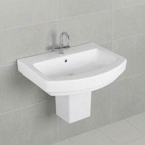 Vistaar Capri Space Saving <b>Wall</b> Hung Half Pedestal Ceramic Wash Basin Sink For Villa Project Supply - Product Image 1