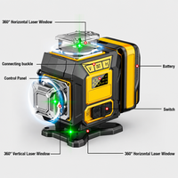 Niveau laser vert industriel 4D 16 lignes à auto-nivellement 360° avec batterie au lithium pour le marquage laser en construction, garantie 1 an