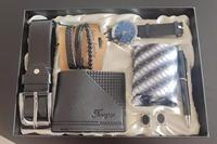 Fancy & Yc M2901 Set Hadiah Jam Tangan Quartz Pria Mewah untuk Bisnis, dengan Kotak Logam, Dompet, dan Sabuk, untuk Natal, Thanksgiving, Ulang Tahun