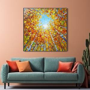 SQ Boho <span class=keywords><strong>otoño</strong></span> paisaje pintura sol abedul árbol bosque mano pintura al óleo moderna minimalista decoración pintura para decoración del hogar - Product Image 2