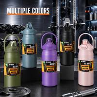 Bouteille d'eau isotherme SS304 0,8/1/1,2/1,5L avec double bouchon, grande capacité, pour le sport, les voyages, avec poignée, pour le camping en plein air