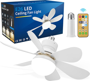 Ventilateur de plafond LED intelligent avec variateur d'intensité, rotation à 360°, ampoule E27, 3 couleurs, ventilateur de plafond avec lumière et télécommande, 42 cm, 52 cm - Product Image 1