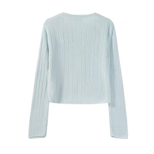 Women's Knitted <b>Cardigan</b> Long Sleeve V Neck Single Breasted Loose Fit Thin Breathable Macaron Color <b>Spring</b> Style - Product Image 2