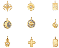 Pendentif Breloque Croix Œil Pentacle en Laiton Plaqué Or 14K avec 12 Pierres de Naissance, Accessoire DIY Coloré pour la Fabrication de Colliers, Bracelets de Cheville et Bijoux