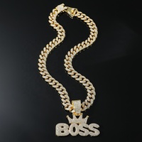 Nouveau Collier Chaîne à Maillons Plaqué Or avec Pendentif Signe Dollar, Bijou Hip Hop pour Homme, Sertie de Cristaux, Idéal pour les Fêtes