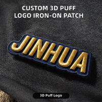 Patch brodé 3D personnalisé en relief avec inscription, fil doré, bleu marine, thermocollant ou à coudre pour vestes et sacs à dos, faible MOQ