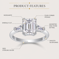 Bague en Moissanite couleur argent, taille émeraude, trapèze, trois pierres serties à griffes, bijoux de mariage pour femme, vente en gros, cadeau
