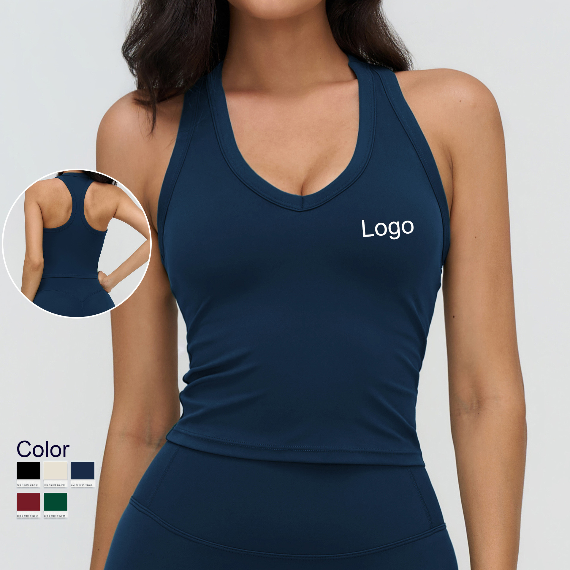 Custom Logo Workout Daily Wear Women's High Quality Breathable Quick Dry Yoga Top Deep V-Neck Racerback Vest for Gym