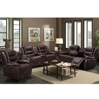 Frank Furniture Ensemble de salon canapé-chaise inclinable 3 places en cuir marron de style traditionnel