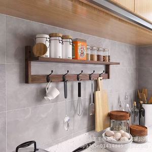Wooden Wall Mounted Rack With <b>Shelf</b> And <b>Hooks</b> For Bathroom Living Room Entryway Storage Organizer Punch Free Lacquered Finish - Product Image 4