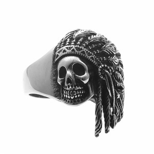 <b>Indian</b> Skull <b>Ring</b> Stainless Steel Men's Punk Jewelry Retro Silver Gift - Product Image 5