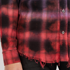 Camisa de franela a cuadros de diseñador personalizada al por mayor para hombres de talla grande, Camisa de franela graduada con rejilla roja de manga larga - Product Image 5