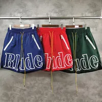 Rhude-pantalones cortos con cremallera y revestimiento reflectante para hombre, Shorts deportivos de cintura elástica para gimnasio, personalizados, color gris, 3M
