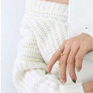 Custom Bulk Non Tarnish 316L Stainless Steel 14k 18k Gold Plated Fine Pearl Chain <b>Rings</b> <b>Adjustable</b> for Women - Product Image 6