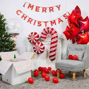 Globos Navideños Verde Oscuro, Rojo y Blanco, Caja de Regalo Navideña, Globo Redondo de Caramelo, Globos de Estrella Metalizados, Artículos Navideños, Fiesta de Navidad - Product Image 4