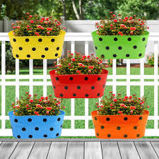 Macetas de barandilla de Metal con lunares ovalados, macetas colgantes de cerca de doble gancho largo para plantas, macetas duraderas modernas para interiores y exteriores - Product Image 5