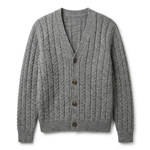 Cárdigan de Hombre de Invierno de la Mejor Calidad, Cuello en V, Botones, Tejido de Punto Trenzado, 25% Acrílico Reciclado, 50% Algodón BCI, Venta al Por Mayor - Product Image 1