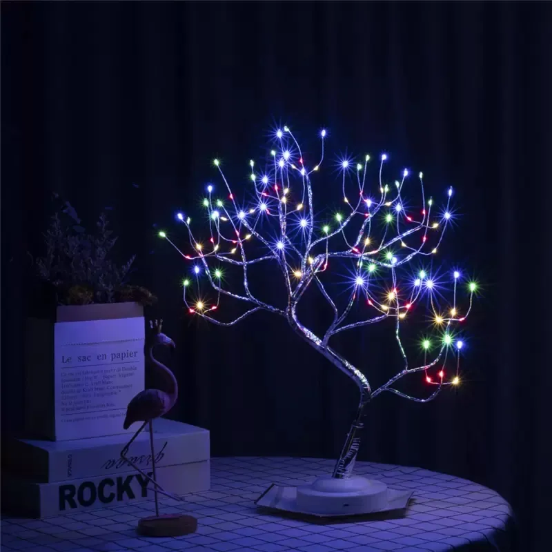 Copper Wire Christmas Night Light Home Holiday Kids Bar Decor Fairy Light LED Fire Tree Table Lamp