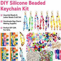 Kit de fabrication de porte-clés perlés DIY, ensemble de matériel coloré en silicone avec lettres, fleurs, étoiles et fermoirs mousquetons, pour breloques de sac faites main et fournitures de fête
