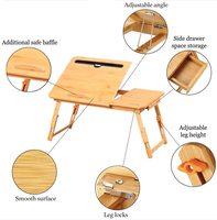 Table d'appoint pliable en bambou pour ordinateur portable, plateau de service portable réglable pour petit-déjeuner, table multifonctionnelle inclinable avec tiroir de rangement