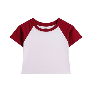 2025 nouveau t-shirt 230GSM recadrée bloc de couleur raglan décontracté - Product Image 1