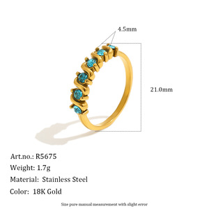 Anillo de Dedo de Acero Inoxidable con Incrustaciones de Circonio, Chapado en Oro de 18K, Anillo Apilable para Mujer, Joyería Moderna para Fiestas - Product Image 3