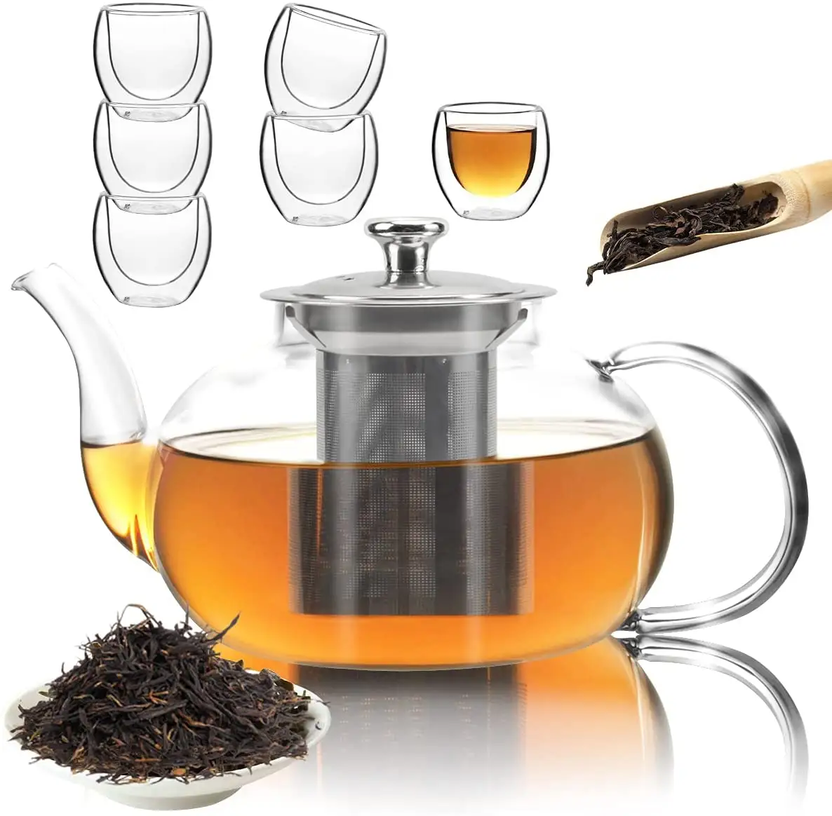 Conjunto de chá borosilicate com bule para chá, conjunto de chá borosilicado com bule de vidro/novo design de chá com bule on-line