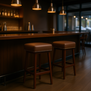 Wallace & Bay Upholstered <b>Barstools</b> Set Of 2 Brown <b>Wood</b> Frame Contemporary Design - Product Image 2